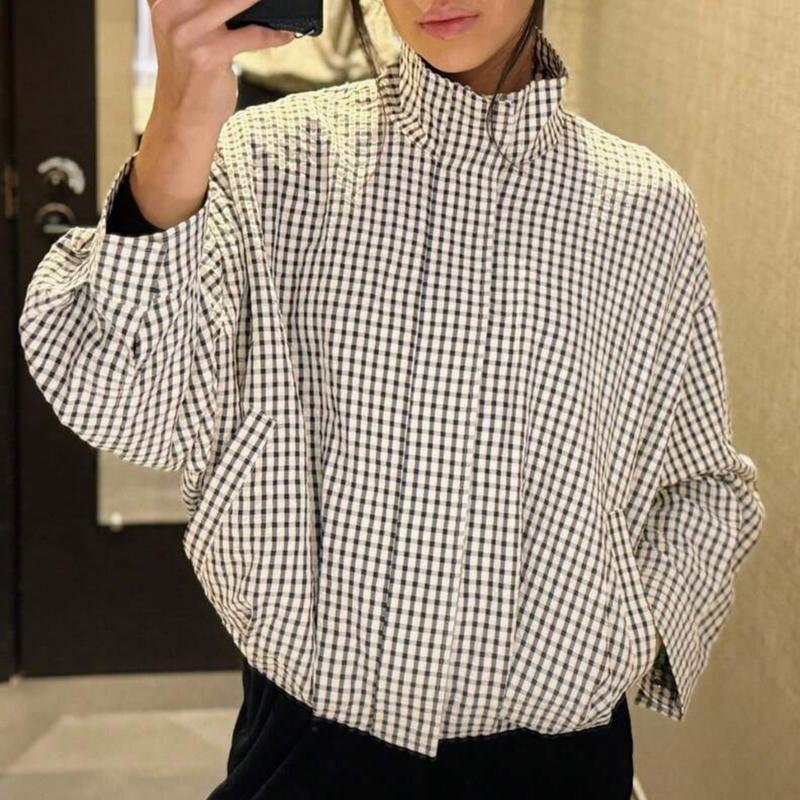 Oversized Plaid Bomber Jacket - HERGLW