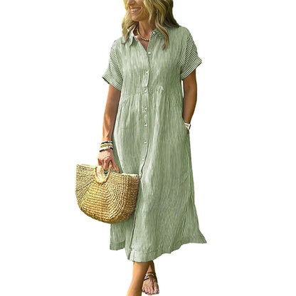 HERGLW The Breezy Stripe Midi Dress – Breathable Cotton with Pockets