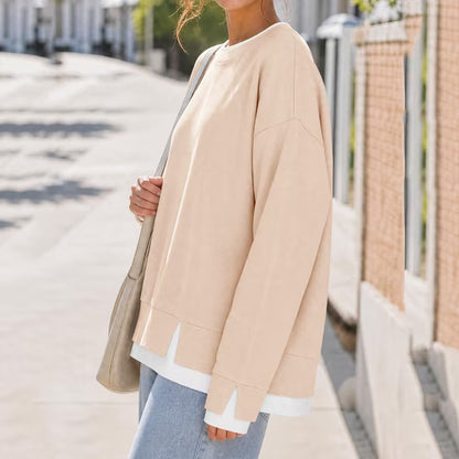 Oversized Layered Crew Neck Sweatshirt: Soft French Terry