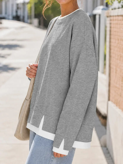 Oversized Layered Crew Neck Sweatshirt: Soft French Terry