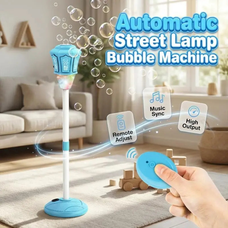 LED Street Lamp Bubble Machine – Rechargeable Tornado Blower with Remote