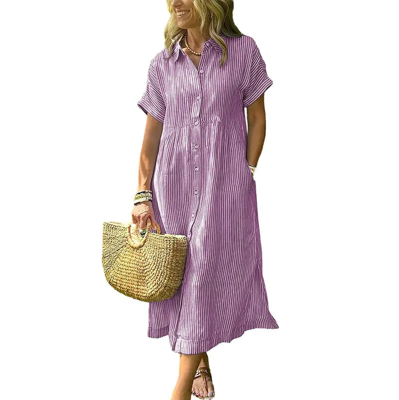HERGLW The Breezy Stripe Midi Dress – Breathable Cotton with Pockets