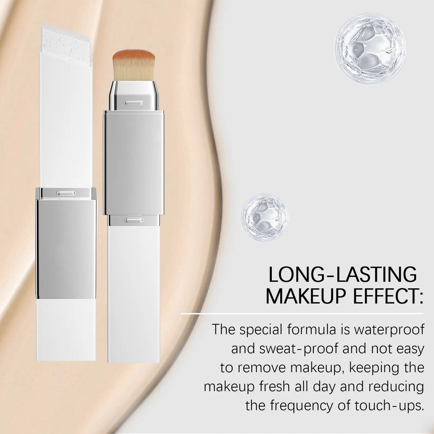 Color-Changing Foundation Stick with Built-In Brush - Full Coverage Cream Base