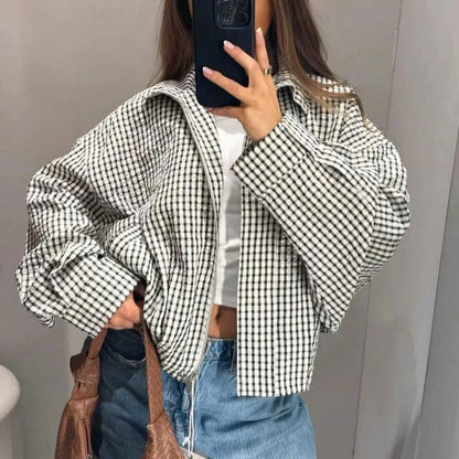 Oversized Plaid Bomber Jacket - HERGLW