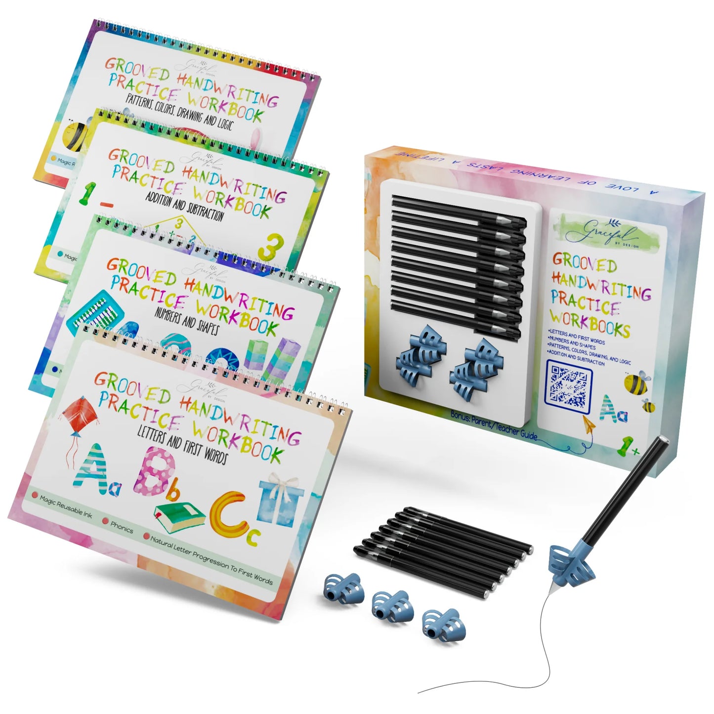 Reusable Preschool Workbooks – Grooved Learning Set with Magic Ink