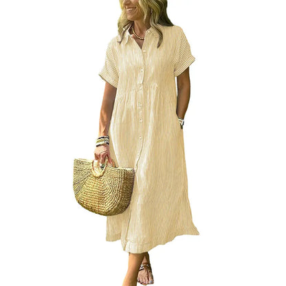HERGLW The Breezy Stripe Midi Dress – Breathable Cotton with Pockets