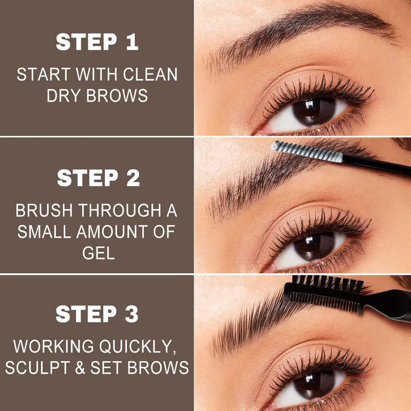 HERGLW 2-in-1 Dual Brush Clear Brow Gel: Brow Tamer, 24H Fluffy Lift