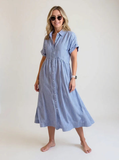 HERGLW The Breezy Stripe Midi Dress – Breathable Cotton with Pockets