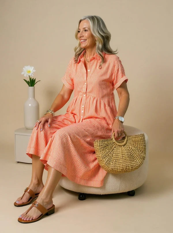 HERGLW The Breezy Stripe Midi Dress – Breathable Cotton with Pockets