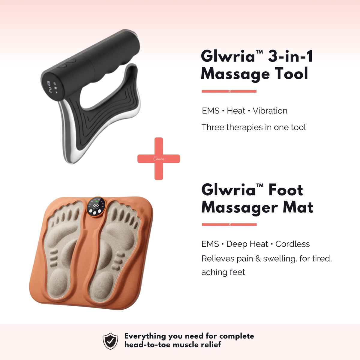 Glwria™ 3-in-1 Fascia Relief System - Heat · Vibration · EMS