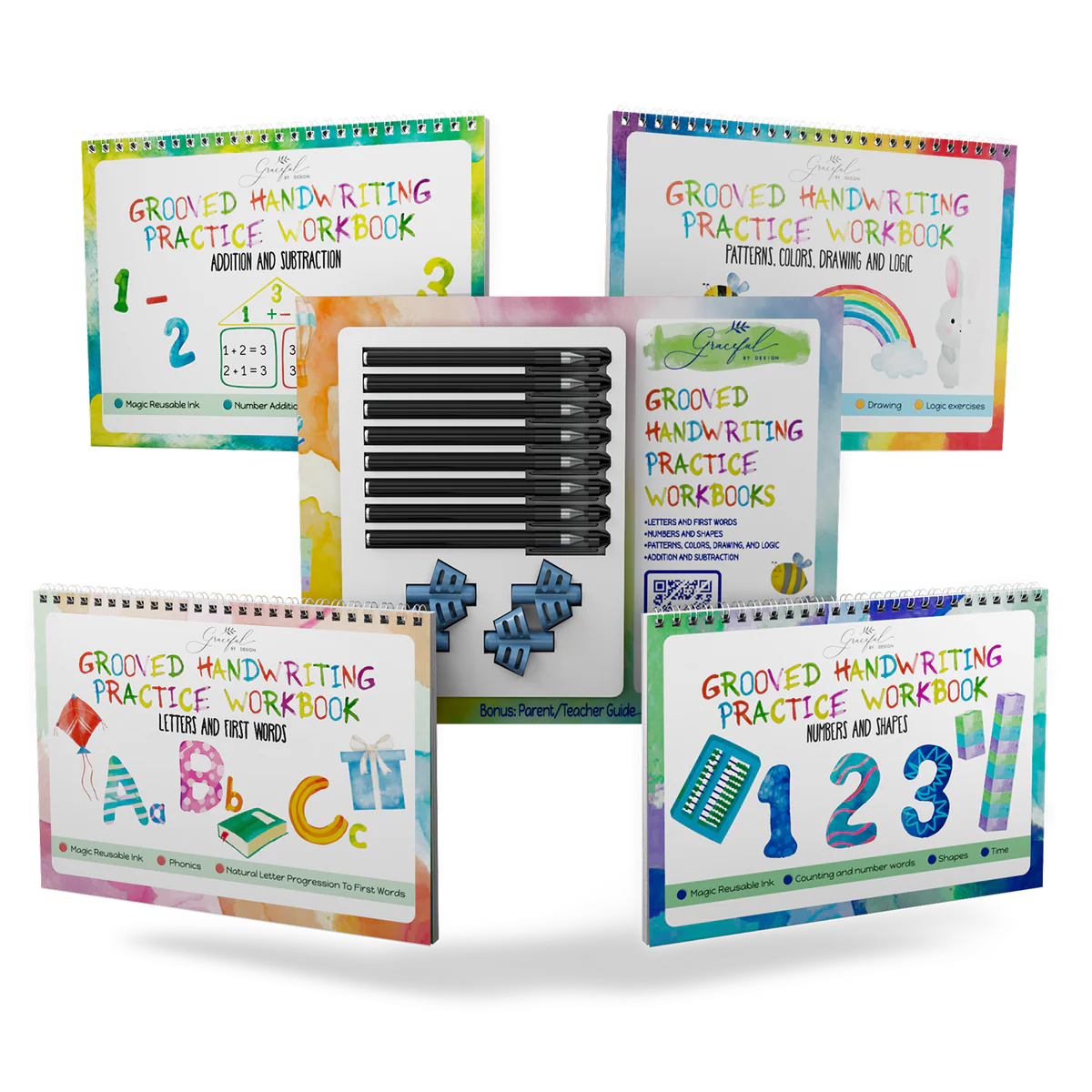 Reusable Preschool Workbooks – Grooved Learning Set with Magic Ink