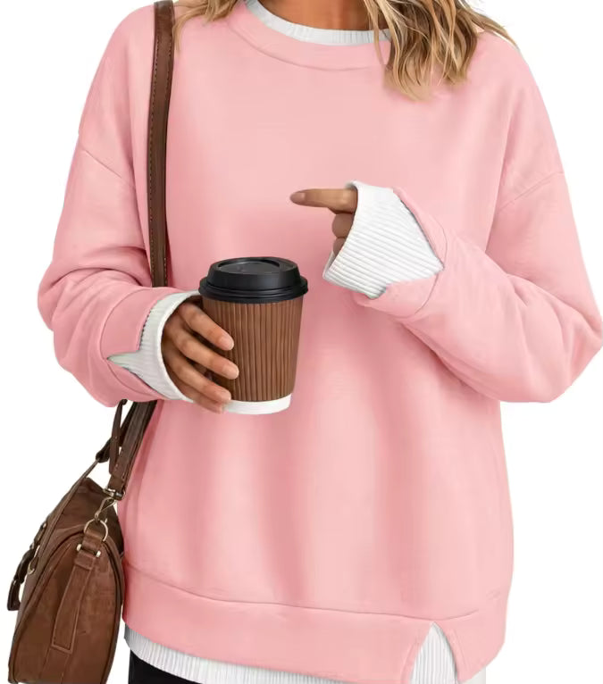 Oversized Layered Crew Neck Sweatshirt: Soft French Terry