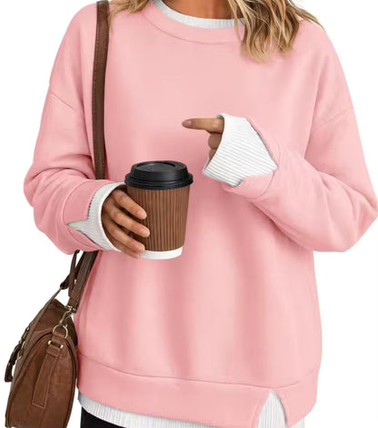 Oversized Layered Crew Neck Sweatshirt: Soft French Terry