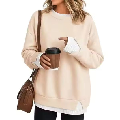 Oversized Layered Crew Neck Sweatshirt: Soft French Terry