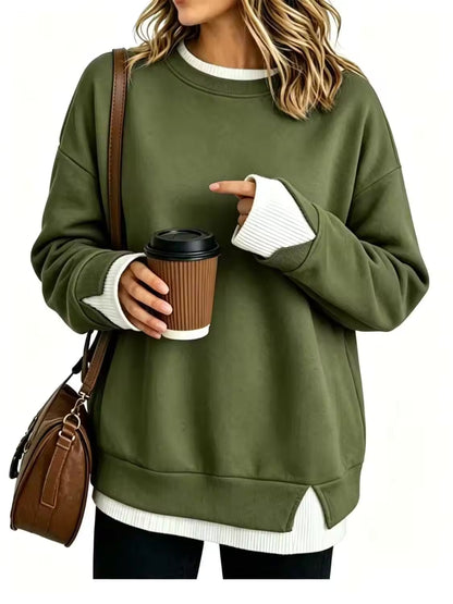 Oversized Layered Crew Neck Sweatshirt: Soft French Terry