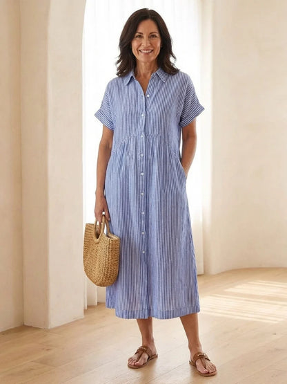 HERGLW The Breezy Stripe Midi Dress – Breathable Cotton with Pockets