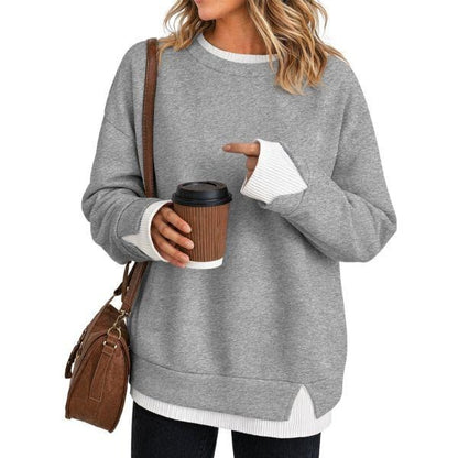 Oversized Layered Crew Neck Sweatshirt: Soft French Terry