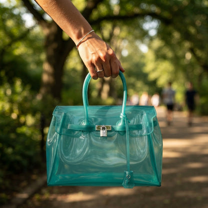Jelly Shoulder Bag – Frosted & Glossy Finish Tote with Padlock
