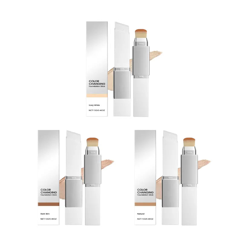 Color-Changing Foundation Stick with Built-In Brush - Full Coverage Cream Base