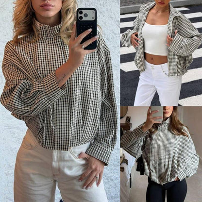 Oversized Plaid Bomber Jacket - HERGLW