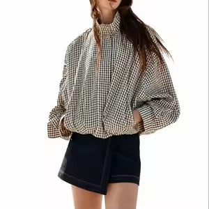 Oversized Plaid Bomber Jacket - HERGLW