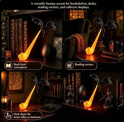 3D Printed Dragon Flame Lamp - LED Fantasy Desk Decor