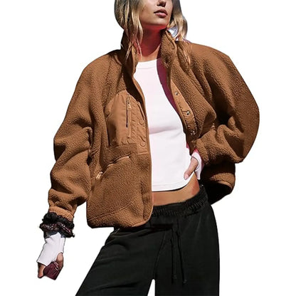 Cropped Lined Button-Down Fleece Shacket - HERGLW
