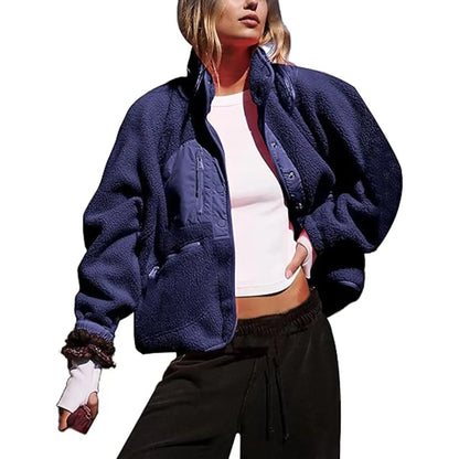 Cropped Lined Button-Down Fleece Shacket - HERGLW