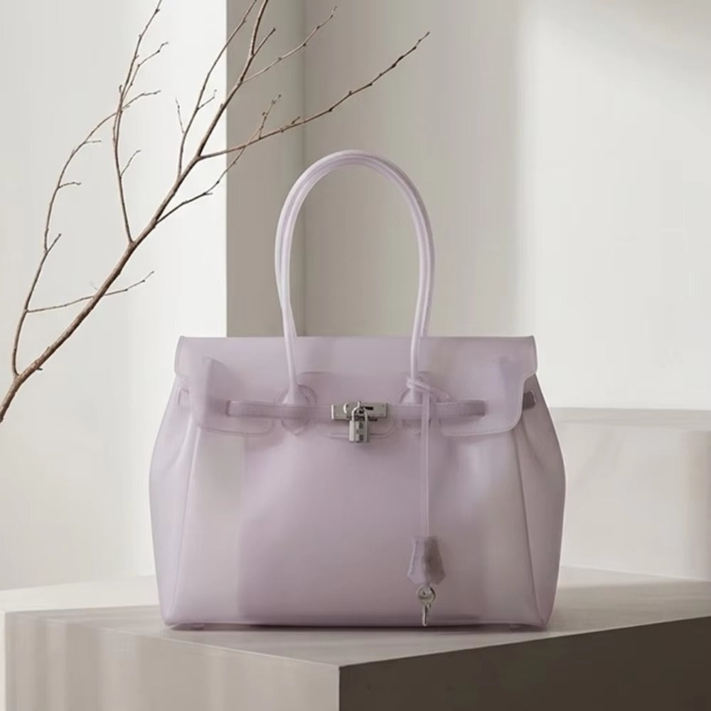 Jelly Shoulder Bag – Frosted & Glossy Finish Tote with Padlock
