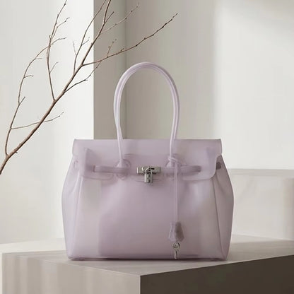 Jelly Shoulder Bag – Frosted & Glossy Finish Tote with Padlock