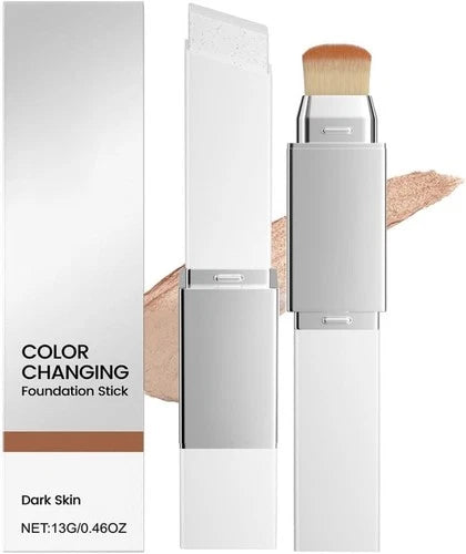 Color-Changing Foundation Stick with Built-In Brush - Full Coverage Cream Base