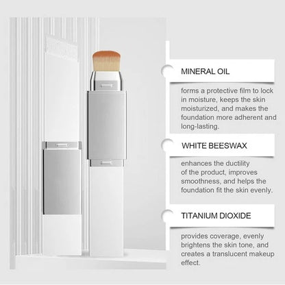 Color-Changing Foundation Stick with Built-In Brush - Full Coverage Cream Base