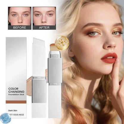 Color-Changing Foundation Stick with Built-In Brush - Full Coverage Cream Base